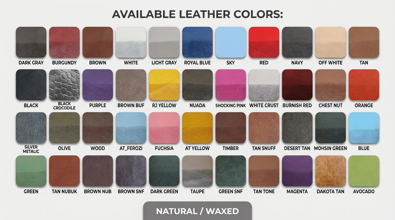 Gamme de nuances de couleur de cuir personnalisées en gros, y compris les tons beige, marron, noir, gris, rouge et bleu